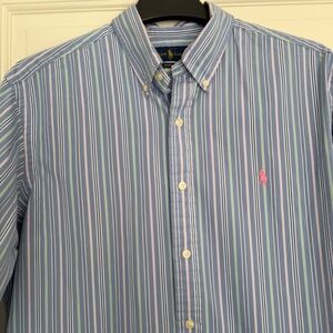 Polo by Ralph Lauren Light Blue pink green navy Stripe Button Down Shirt large